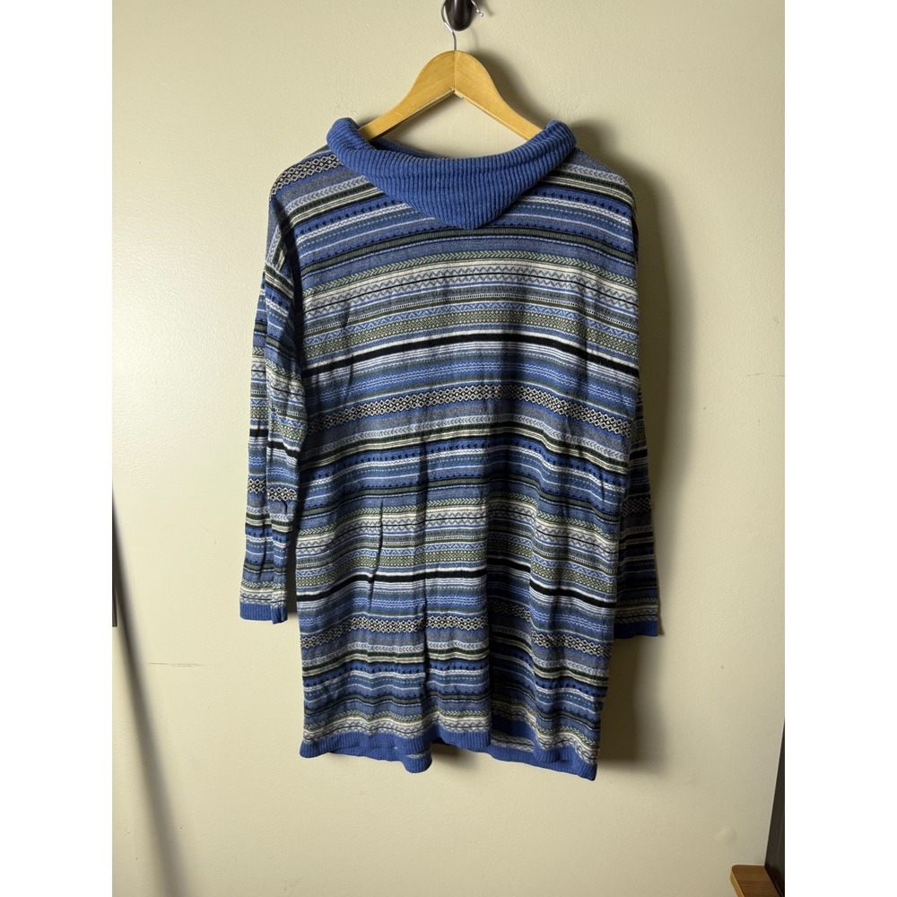 Bass‎ Cowl Neck Tunic Sweater Dress Womens L Blue Striped Long Sleeve Wool Blend